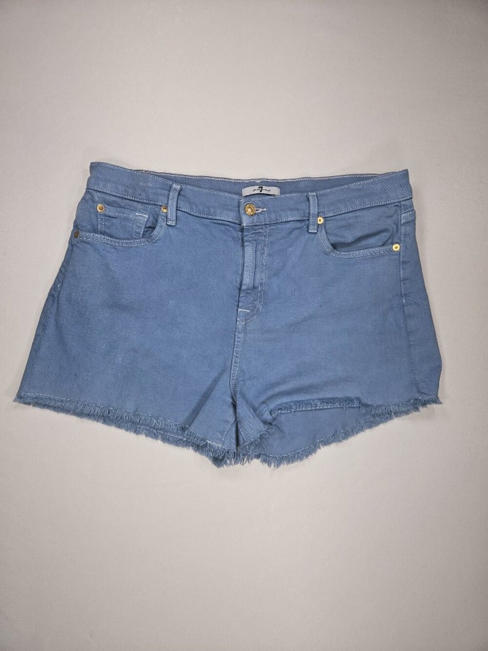7 FOR ALL MANKIND Cut Off Denim Shorts Frayed Raw Hem Blue Size 32